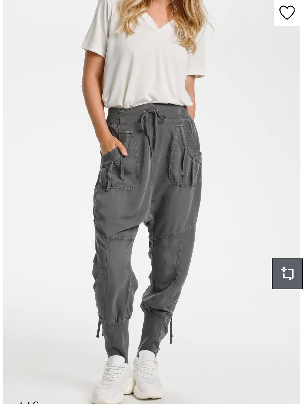 Cream Nanna Size 40/10 Washed Gray Utility Jogger Pants  Drawstring Waist